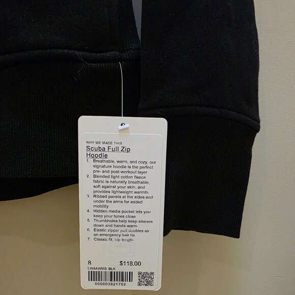 ✨️Sold✨️Lululemon Scuba Full-Zip Hoodie Black Size 8 - Picture 3 of 4